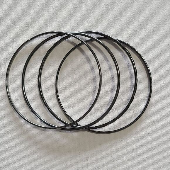 Silver Black Bangle Bracelet Set - Picture 2 of 4